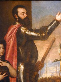 Alocuci�n del marqu�s del Vasto a sus soldados en el mot�n de 1537, delante de su hijo Fernando Ferrante. Pintura del Museo del Prado